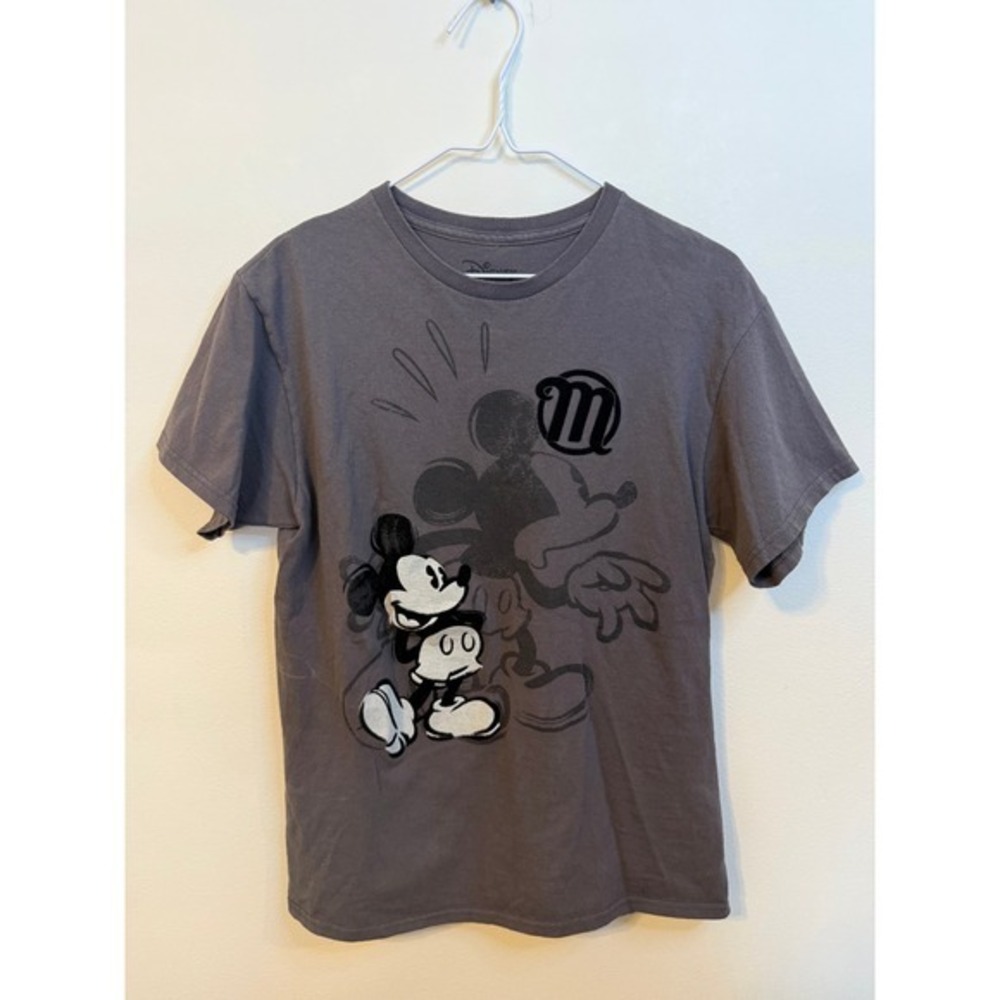 Disney Graphic T-Shirt Mens Medium Gray Excellent Mickey Mouse Short Sleeve Tee